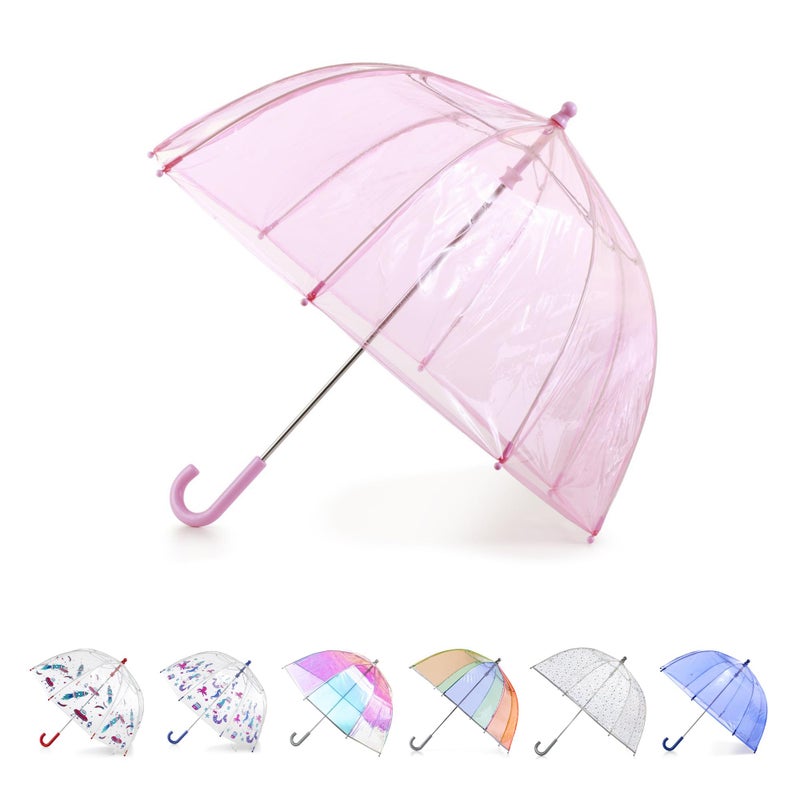 totes Kids Clear Bubble Umbrella with Dome Canopy, Lightweight Design, Wind and Rain Protection Umbrella, Pink, Kids - 38" Canopy - Image 1